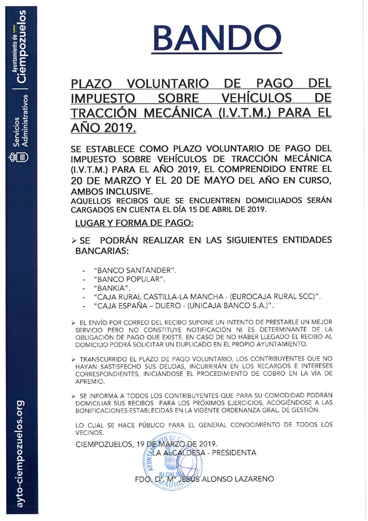 Plazo voluntario de pago del Impuesto sobre Vehículos de Tracción ...