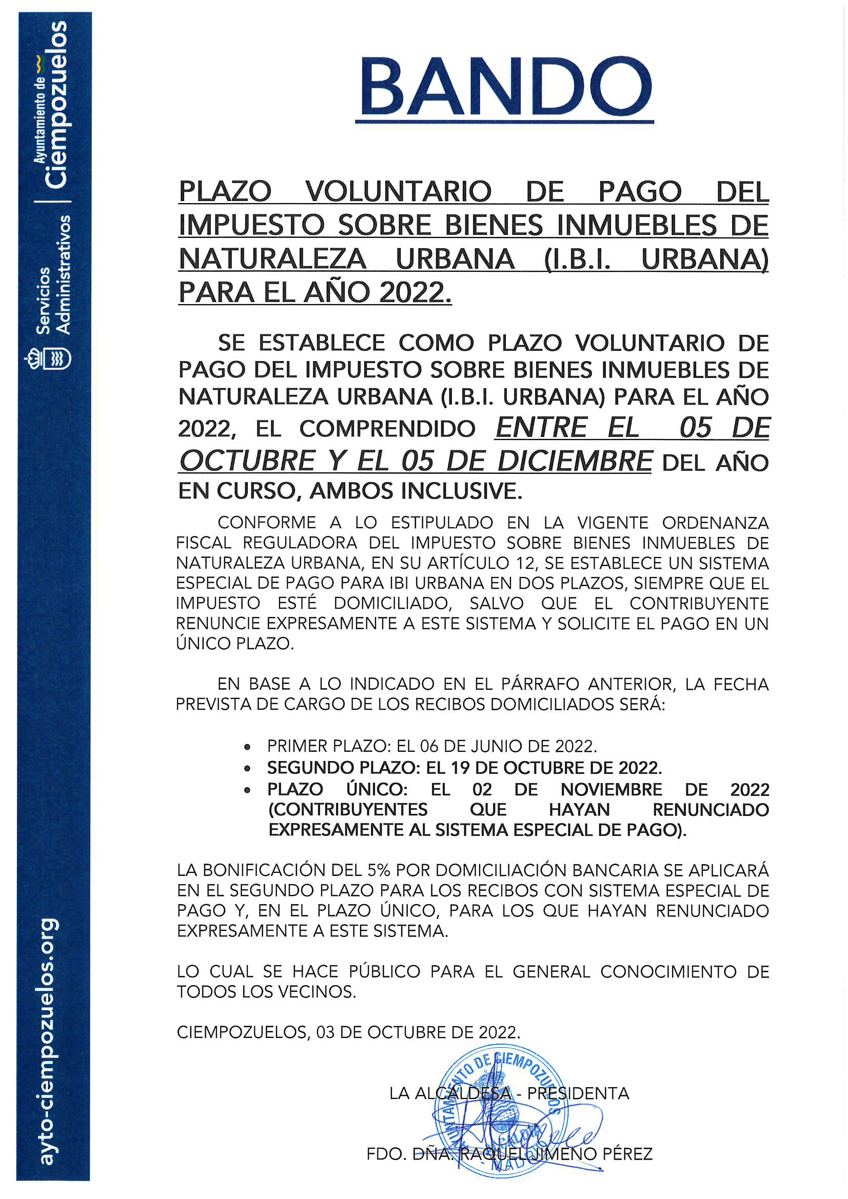 Apertura de plazo voluntario para el pago de IBI Urbano - Ayuntamiento ...