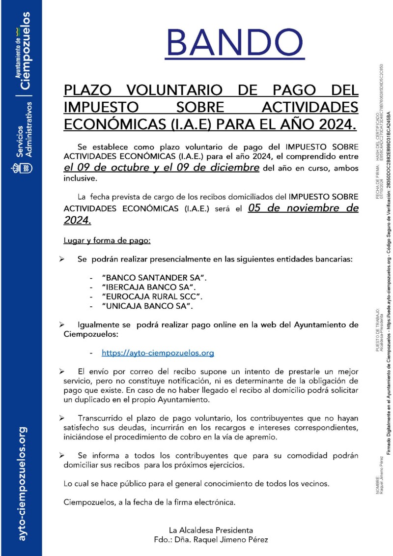 Plazo voluntario de pago del Impuesto sobre Actividades Económicas para ...